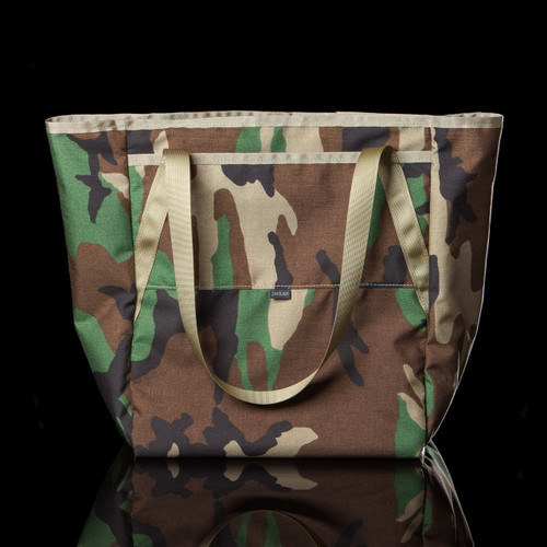 Topside Tote: M81 Woodland with tan webbing and binding