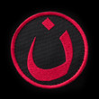 Nün patch, black background, red embroidery