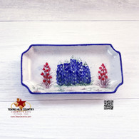 Ceramic Eyeglass Tray Fashion Eye Wear Holder with Hand Painted Bluebonnet Wildflowers Texas Art