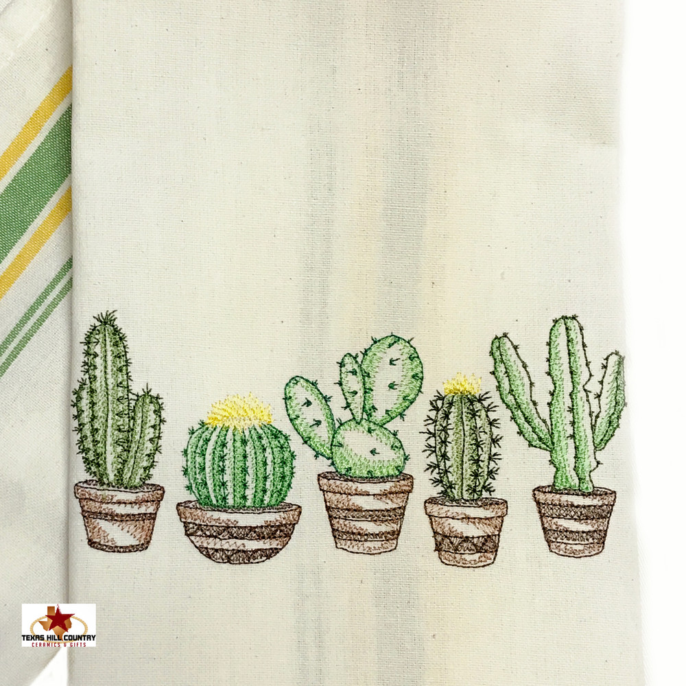 Cacti in Southwest Clay Pots Cotton Kitchen Towel with Embroidered