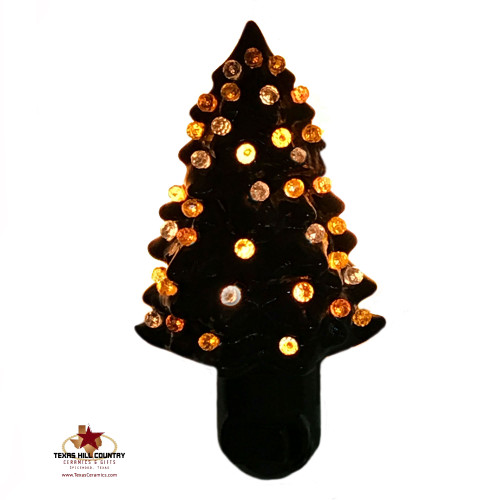 Black tree night lights with candy corn color lights (clear yellow and orange).