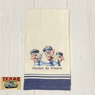 French hens embroidery on large cotton dish towel.