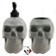 Gray skull soap dispenser and holder.