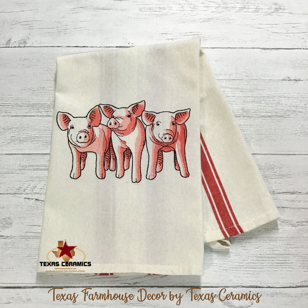 Packed Pink Black Spotted Pigs Boars Sows Piglets Hanging Kitchen Dishtowel 