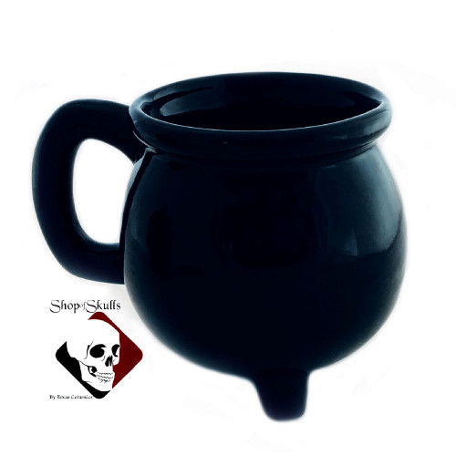 Black witch cauldron mug. Finished with black gloss lead free glaze.