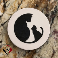 Ceramic Coaster with Black Cat Design, Gothic or Halloween Home Decor, Horror Coasters, Bar Decor,  Round Ceramic Coaster