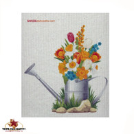 Spring Flowers in Water-can design Swedish Dishcloth.