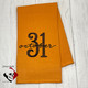 Halloween orange cotton kitchen towel with October 31 embroidery