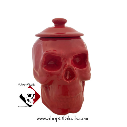 Red skull sugar bowl or bath vanity container.