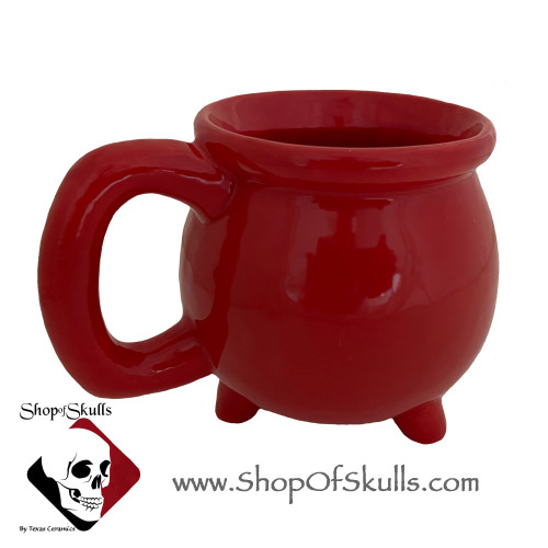 Cauldron mug in bright red, Halloween serving decor.