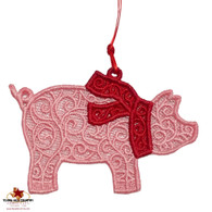 Country Farm Pink Pig Ornament Free Standing Lace.