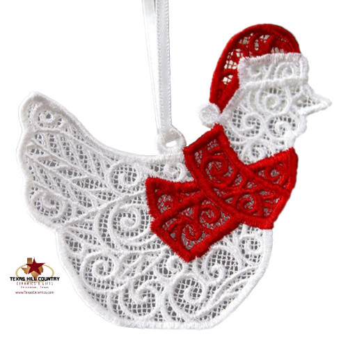 Country Farm Solid White Chicken Ornament Free Standing Lace.