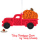 Red pickup truck ornament with orange pumpkin.