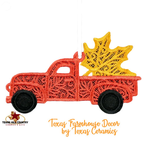 Pickup Truck Ornament with Autumn Leaf