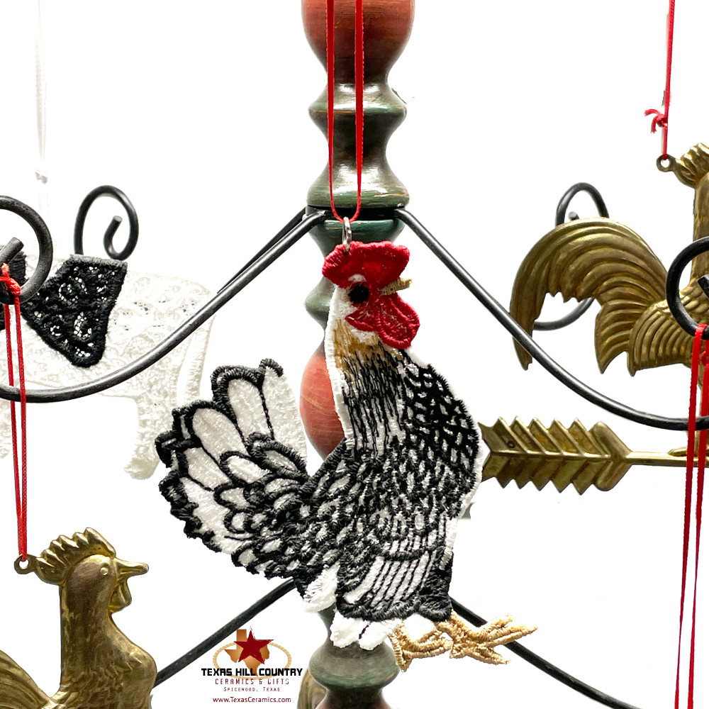 Country Farm Rooster Chicken Ornament Embroidered Free Standing
