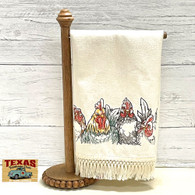 Sassy Chickens Border on natural cream towel.