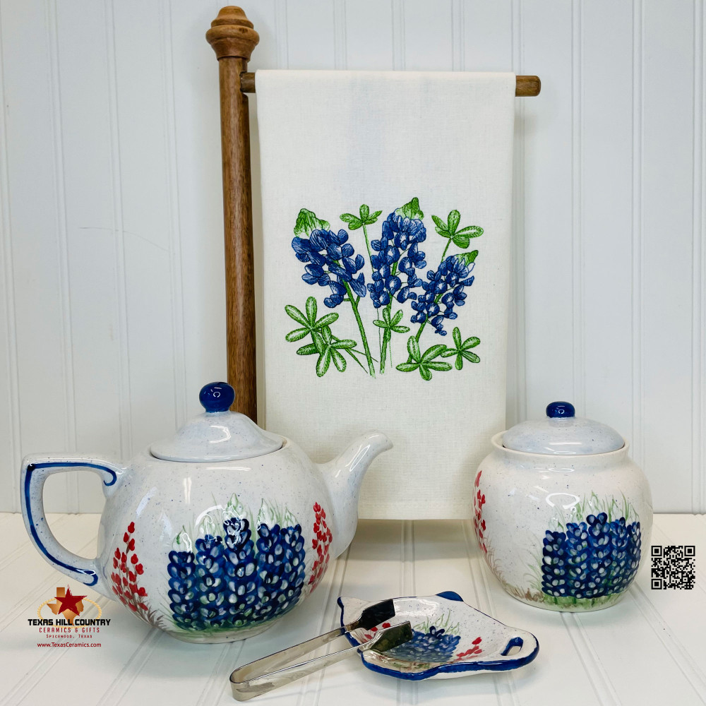 Teapot Shape Tea Bag Holder or Caddy with Hand Painted Texas