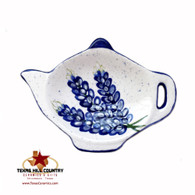 Ceramic teapot tea bag holder or small spoon rest with 3 hand painted Texas Bluebonnet Wildflowers.