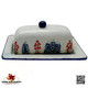 Rectangle Country style butter dish and with hand painted Texas Bluebonnet wildflowers, Texas serving ware.