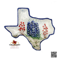 State of Texas dish or spoon rest with handpainted Bluebonnet wildflowers.