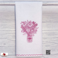 Cotton kitchen dish or tea towel with embroidered Irish Wildflowers in a mason jar.