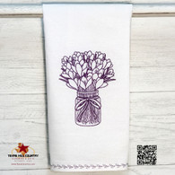 Crocuses in Mason Jar Embroidery on Soft White Flour Sack Tea Kitchen Towel