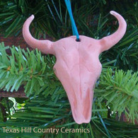 Cow skull with horns ceramic Christmas tree ornament