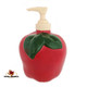Ceramic apple pump dispenser for kitchen counter or bath vanity.