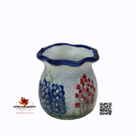 Crock Style Toothpick Holder Wave Edge Rim with Hand Painted Wildflowers by Texas Ceramics