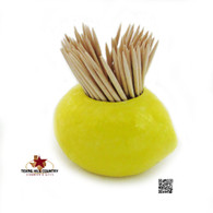 Lemon shaped toothpick holder made in the USA.