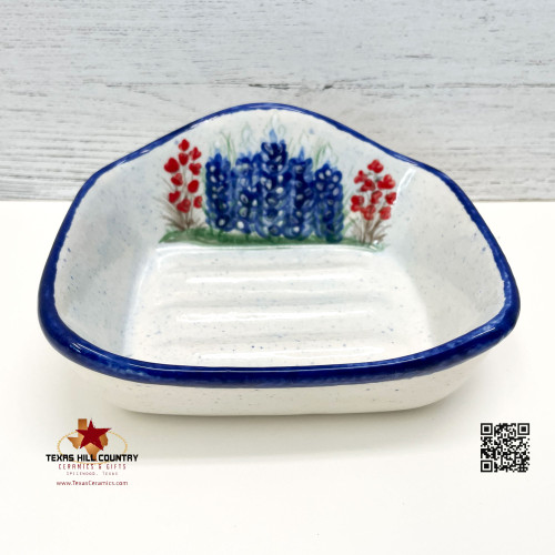 Sponge or scrubby holder with hand painted Texas Bluebonnet wildflowers.