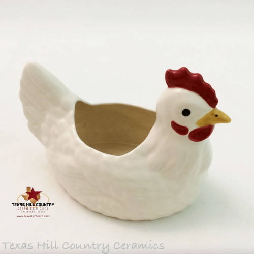 White ceramic chicken scrubby or scouring pad holder, window sill planter or catch all.