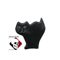 Arched back black cat magnetic needle minder for cross stitch, hand stitching or embroidery needle work, made in the USA.
