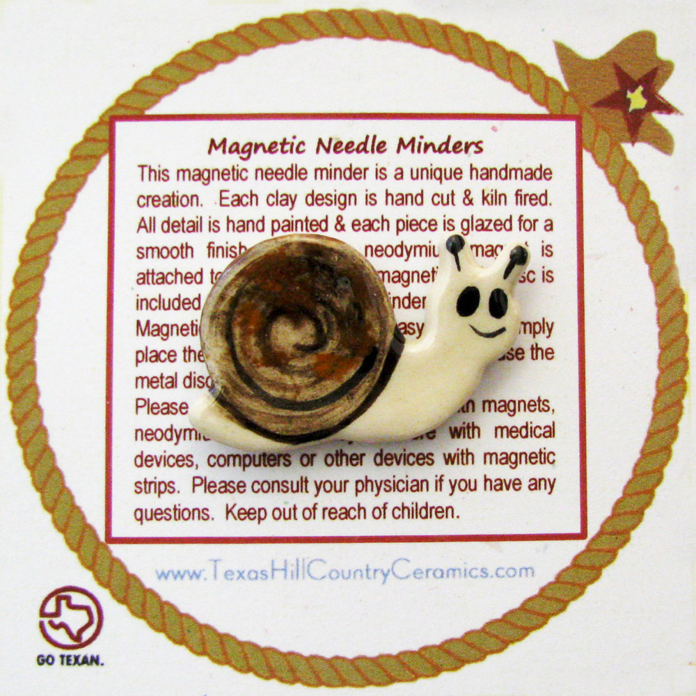 E.S. Cargo the Snail Needle Minder with Neodymium Magnet - Magnetic Needle  Nabber Sewing Accessory, Cross Stitch or Embroidery Needle Holder Made in  the USA - Texas Hill Country Ceramics
