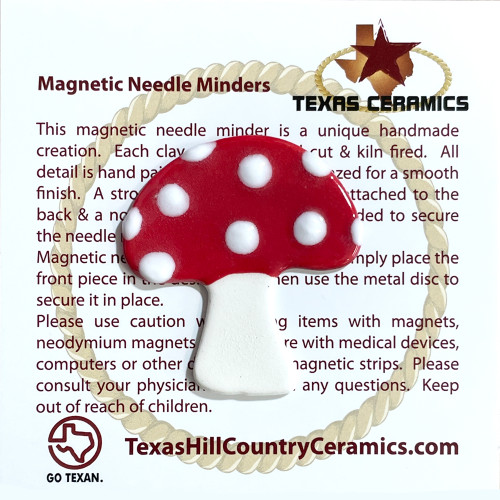 This red cap mushroom is a magnetic needle minder with Neodymium Magnet, ideal as a Sewing Accessory and used by Cross Stitch or Embroidery enthusiast.  Made in the USA