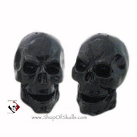 Black matte skull salt pepper shaker set.