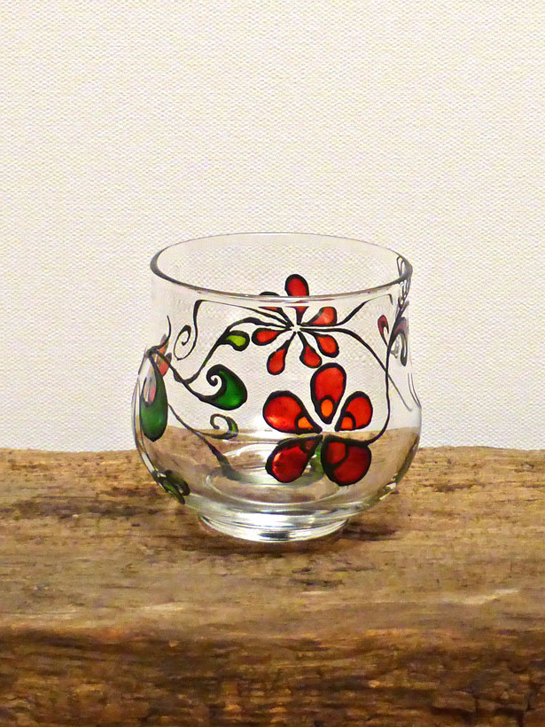 Sold Hand Painted Glass Candle Holder Summer Flowers Design