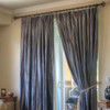 100% silk drapes (shown in Neutral Grey) exclusively for LAUREL AT SUNSET.  Priced per panel. Dry clean only.