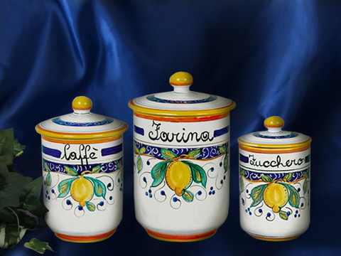 Deruta Coffee, Sugar, Flour Canisters, | Deruta Caffe, Zucchero, Farina Canisters