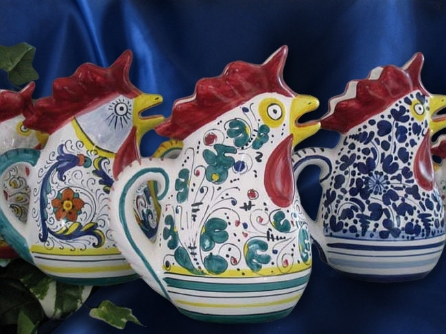 Deruta Orvieto Rooster Pitcher - Red, Blue or Green - BellaSoleil.com