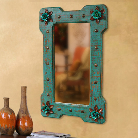 Turquoise Flowers Mirror