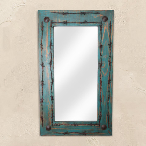 Rustic Barbed Wired Mirror Turquoise
