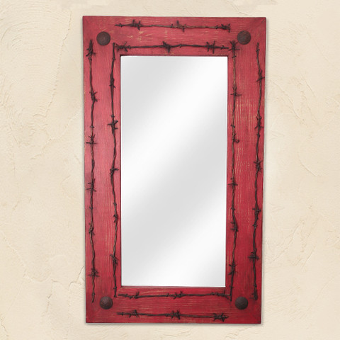 Rustic Barbed Wired Mirror Red