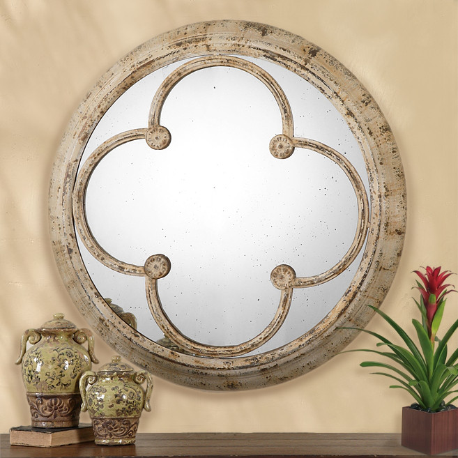 Antique Quatrefoil Round Metal Mirror Bellasoleil Com