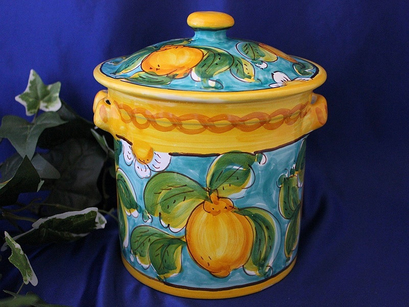 Sicilian Lemon Blossom Azure Canister and Biscotti Jar