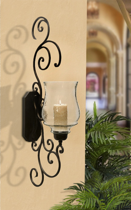 TUSCAN MEDITERRANEAN Old World METAL WALL SCONCE CANDLE HOLDER ~ 4 Feet Tall