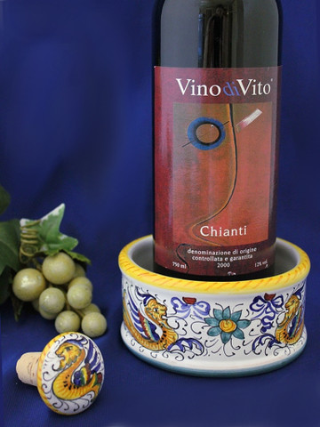 Italian Ceramic Wine Cork & Coaster, Italian Ceramic Wine Coaster & Stopper