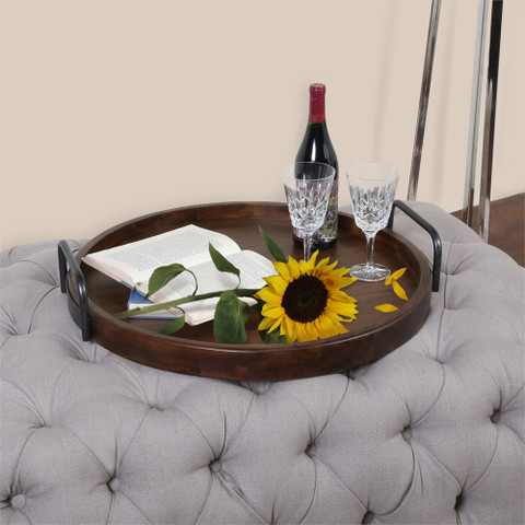 Round Serving Tray, Wooden Ottoman Tray