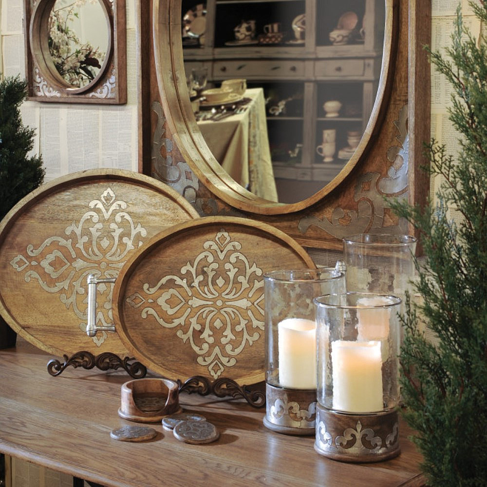 Wood and metal serving tray deals