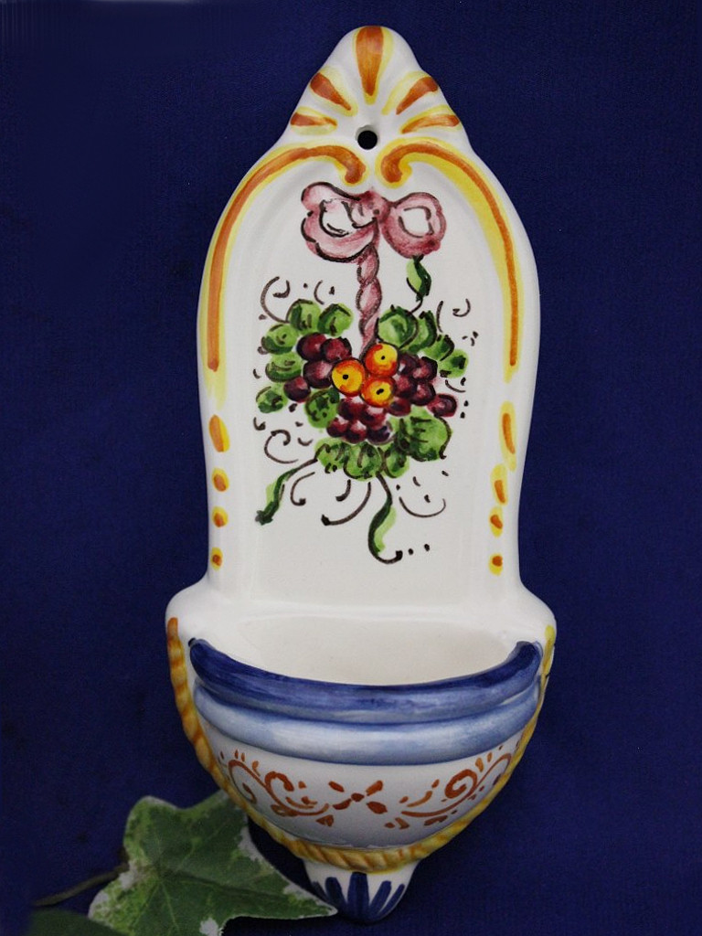 Tuscany Italy Holy Water Font Italian Pottery Sculpture Wall Decor